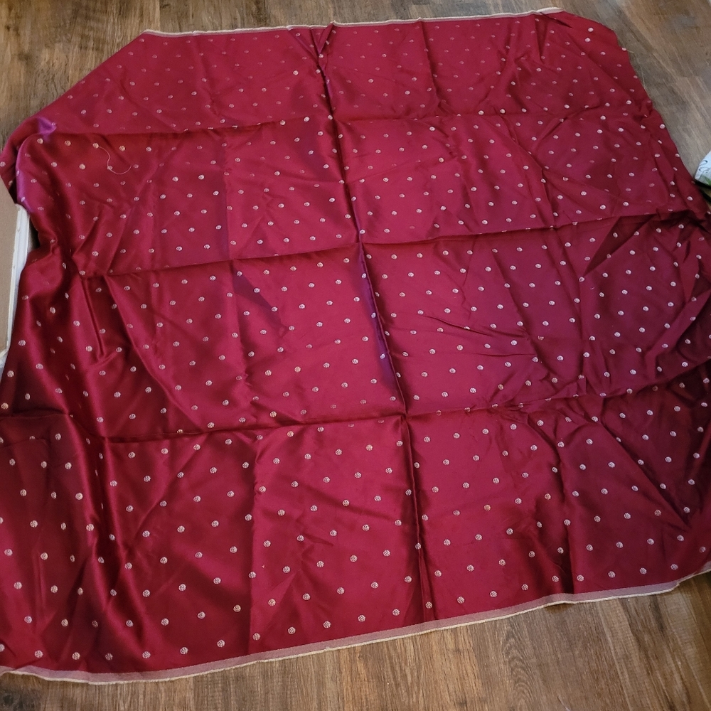 Vintage silk ? Fabric material red gold home decor 55x62
